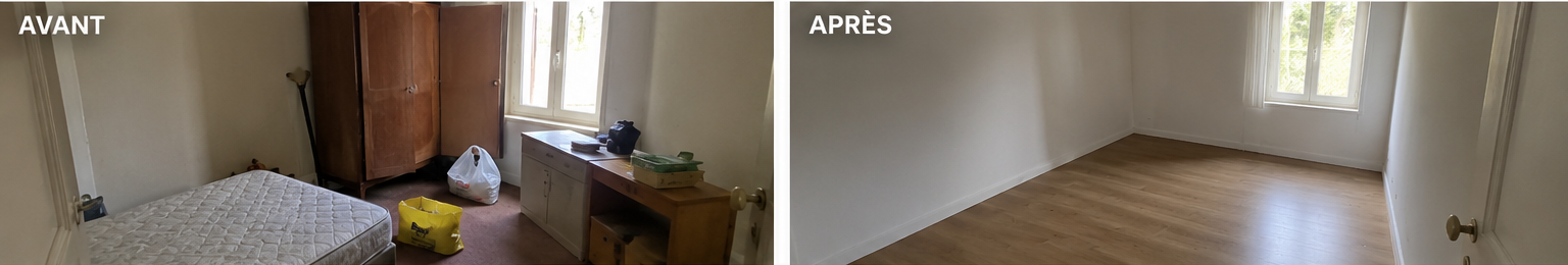 Avant / après débarras Débarras.com — chambre — fin de bail et déménagement